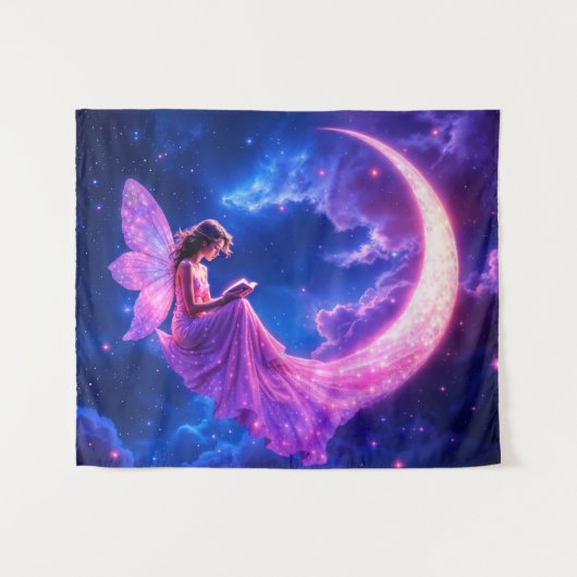 Lichtend roze sprookjesvleugels lichtgevende sterr wandkleed (Voorkant (horizontaal))