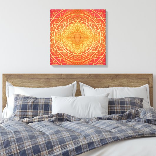 Lichtend Sinaasappel Goud Rood Mandala Patroon Canvas Afdruk (Insitu (Slaapkamer))