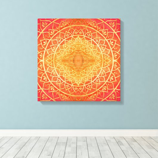 Lichtend Sinaasappel Goud Rood Mandala Patroon Canvas Afdruk (Insitu (Houten vloer))