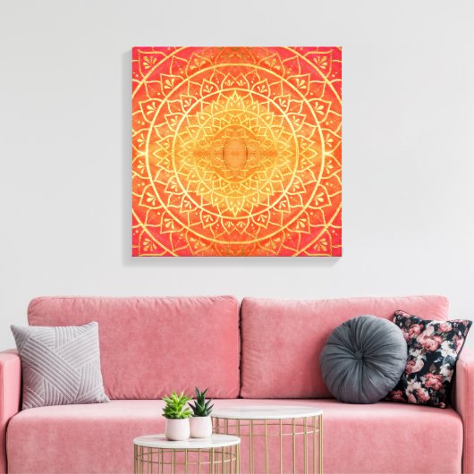 Lichtend Sinaasappel Goud Rood Mandala Patroon Canvas Afdruk (Insitu (Woonkamer))