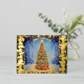 Lichtende kerstboom folie feestdagen briefkaart (Staand Voorkant)