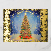 Lichtende kerstboom folie feestdagen briefkaart (Voorkant)