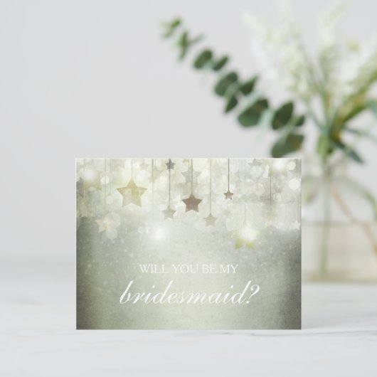 Lichtende sterren, jij zult mijn bruidsmeisje zijn uitnodiging briefkaart (Staand voorkant)