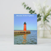 Lichter van Milwaukee Pierhead, meer van Michigan Briefkaart (Staand voorkant)