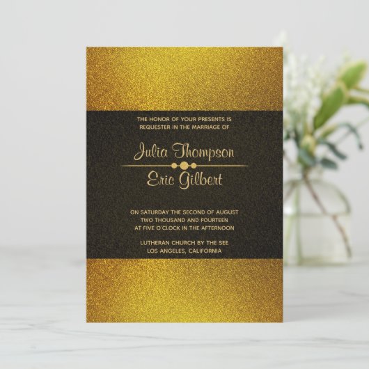 Lichtere en donkerdere gouden glitter bruiloft kaart (Staand voorkant)