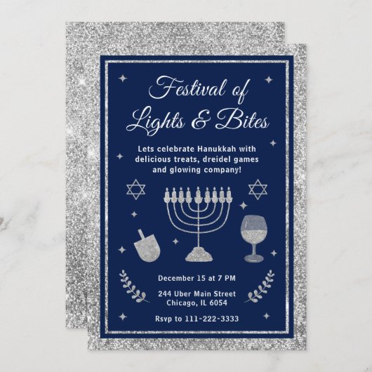 Lichtfeest & Hapjes Hanukkah Feestje Kaart (Voorkant / Achterkant)