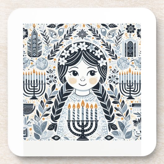Lichtfestival: Hanukkah Sameach Stickers  Bier Onderzetter (Voorkant)