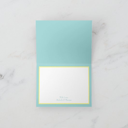 Lichtgeel & Blauwgroen Aqua Roos bruiloft Dank u Bedankkaart (Binnen)