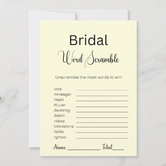 Lichtgeel Bridal Word Scramble spel Kaart (Voorkant)
