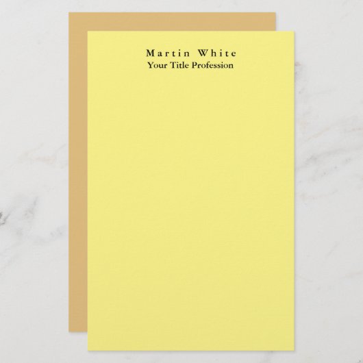 Lichtgeel Elegant Professioneel Modern Briefpapier (Voorkant / Achterkant)