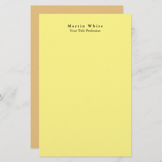 Lichtgeel Elegant Professioneel Modern Briefpapier (Voorkant / Achterkant)