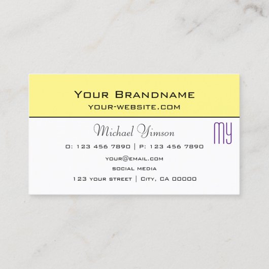 Lichtgeel en wit met Monogram Professional Visitekaartje (Achterkant)