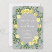 Lichtgeel Grijs Roos Bloemenbruiloft Uitnodigingen (Voorkant)