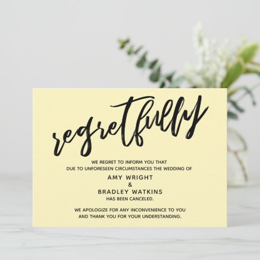 Lichtgeel helaas bruiloft annulering Kaart (Staand voorkant)