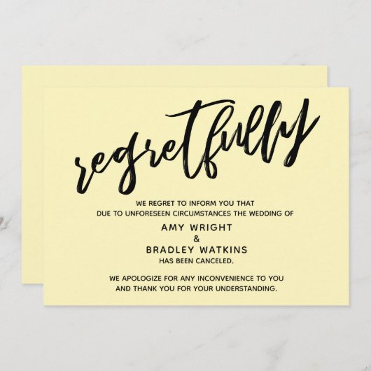 Lichtgeel helaas bruiloft annulering Kaart (Voorkant / Achterkant)
