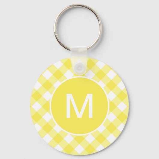 Lichtgeel Klassiek Gingham Patroon Monogram Sleutelhanger (Voorkant)