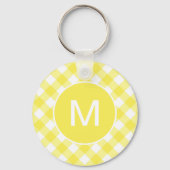 Lichtgeel Klassiek Gingham Patroon Monogram Sleutelhanger (Achterkant)