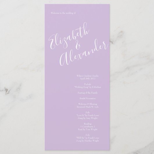 Lichtgeel & Lila Paarse Roos bruiloft programma's (Voorkant)