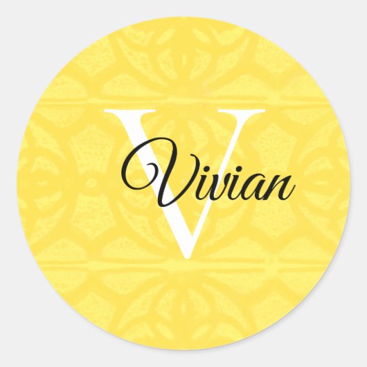 lichtgeel met witte monogram ronde sticker (Voorkant)