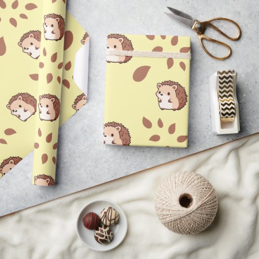Lichtgeel Naadloos inpakpapier Cosy Hedgehog (Crafts)
