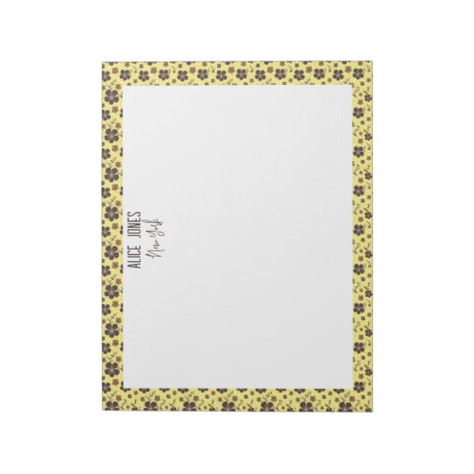 Lichtgeel patroon bruine natuurlijke bloem notitieblok (Linkerzijde)