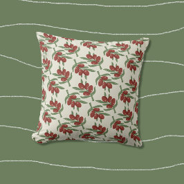 Lichtgeel Sierkussen met een rood olijfpatroon