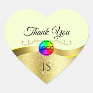 Lichtgeel Wavy Gold Logo en Monogram Dank U Hart Sticker