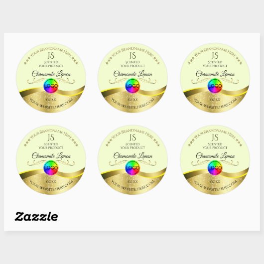 Lichtgeel Wavy Gold Logo Monogram Productlabel Ronde Sticker (Vel)
