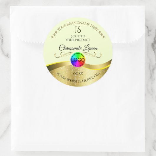 Lichtgeel Wavy Gold Logo Monogram Productlabel Ronde Sticker (Tas)