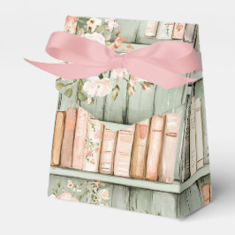 Lichtgekleurd boek met bloemen op boekenplank bedankdoosjes