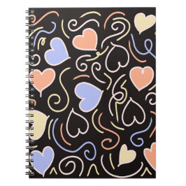 Lichtgekleurde harten op een zwarte achtergrond no notitieboek