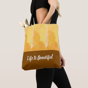 Lichtgele Abstracte Waterverf met bruine basis Tote Bag