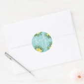 Lichtgele Aqua Blauwgroen Roos Bloemenbruiloft Ronde Sticker (Envelop)
