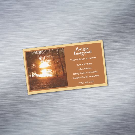 Lichtgele bos camping buiten kamperen magnetisch visitekaartje (Voorbeeld)