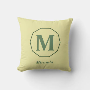 Lichtgele elegante monogram, gepersonaliseerd kussen