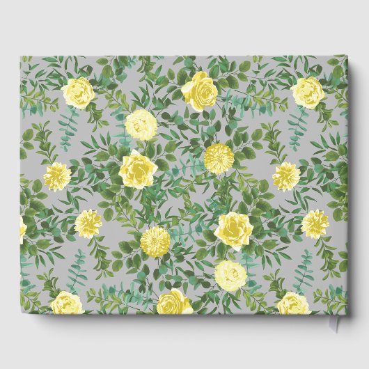 Lichtgele en grijze pony's en Roos Floral Wedding Gastenboek (Achterkant)