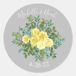 Lichtgele en grijze pony's en Roos Floral Wedding Ronde Sticker