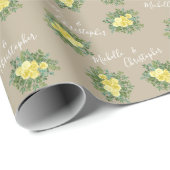 Lichtgele en Khaki Ecru Roos Floral Wedding Cadeaupapier (Rol Hoek)