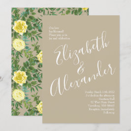 Lichtgele en Khaki Ecru Roos Floral Wedding Kaart
