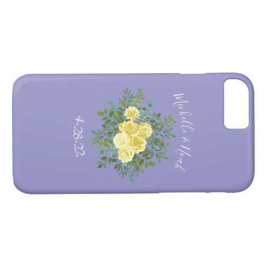 Lichtgele en periwinkle Blauw Roos Floral Weddensc Case-Mate iPhone Case (Achterkant (Horizontaal))