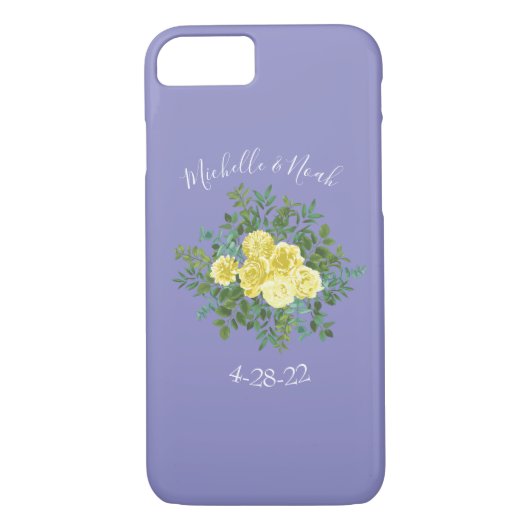 Lichtgele en periwinkle Blauw Roos Floral Weddensc Case-Mate iPhone Case (Achterkant)