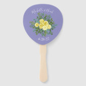 Lichtgele en periwinkle Blauw Roos Floral Weddensc Handwaaier (Voorkant)
