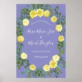 Lichtgele en periwinkle Blauw Roos Floral Weddensc Poster