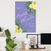 Lichtgele en periwinkle Blauw Roos Floral Weddensc Poster (Thuiskantoor)