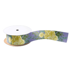 Lichtgele en periwinkle Blauw Roos Floral Weddensc Satijnen Lint