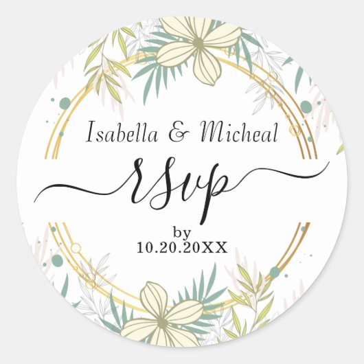 Lichtgele Floral — RSVP Classic Round Sticker (Voorkant)