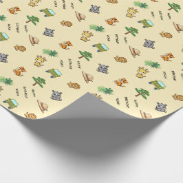 Lichtgele gepersonaliseerde safari dier verjaardag cadeaupapier