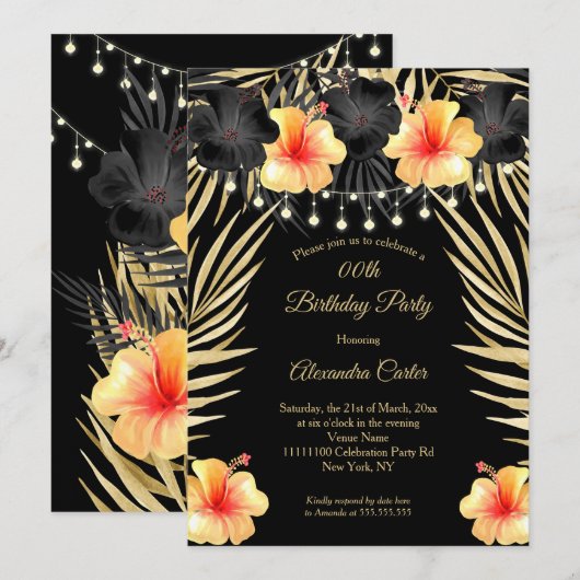 Lichtgele goudgele Hibiscus Tropical Party Kaart (Voorkant / Achterkant)