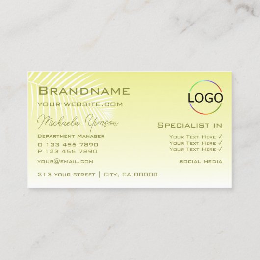 Lichtgele gradiënt palmleder monogram en Logo Visitekaartje (Achterkant)