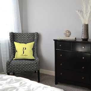 Lichtgele hibiscus monogram Sierkussen